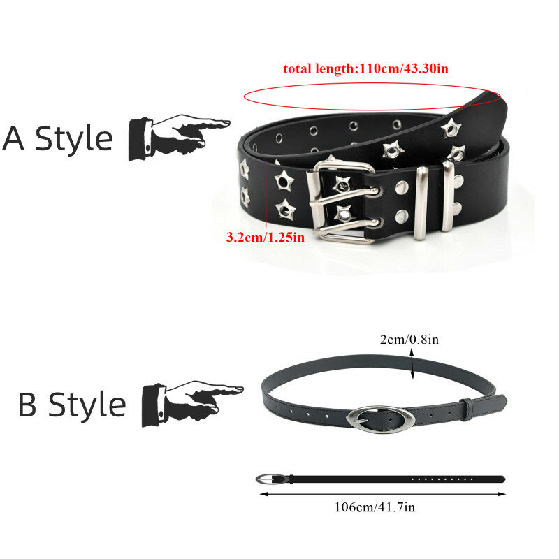 Rivet Belts For Men Women Double Star Eyelet Grommet Waist Strap Adjustable Punk Waist Belt Double Pin Buckle Y2k Style Belts