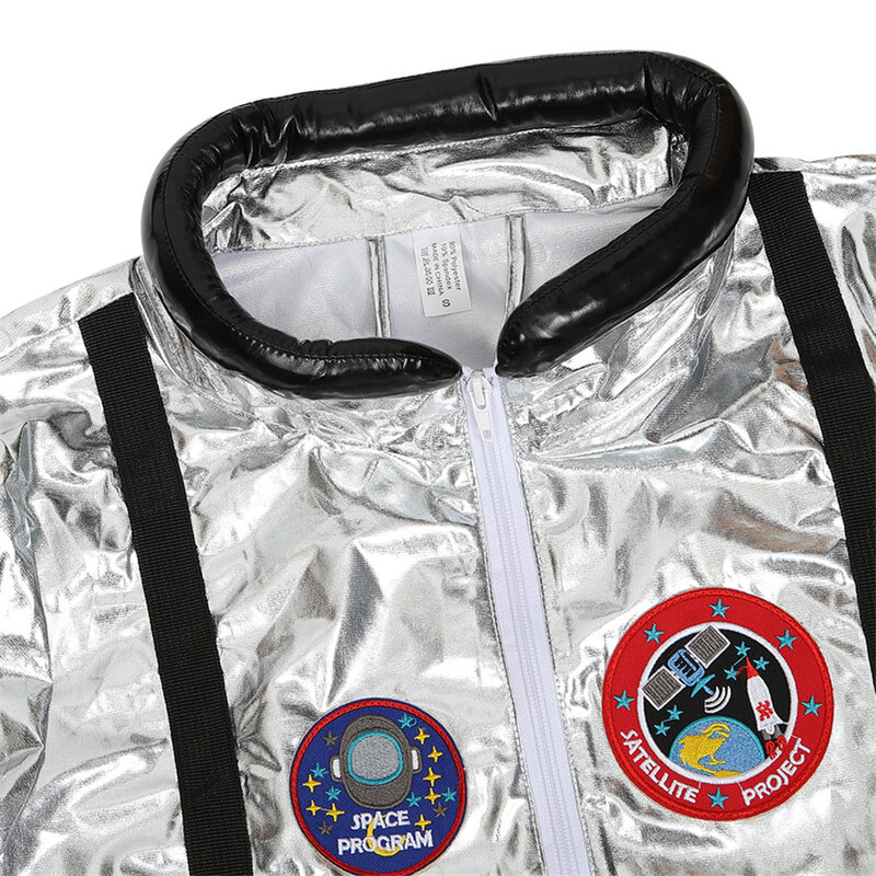 Cosplay Terno de astronauta adulto Cosplay Space Jumpsuit Zipper Flight, traje de Halloween para homens e mulheres
