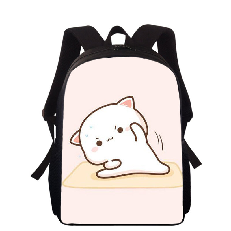 복숭아 고양이 만화 귀여운 어린이 배낭 초등 학교 가방, 소년 소녀 백팩 학생 학교 책 가방, 16 인치 3D 인쇄