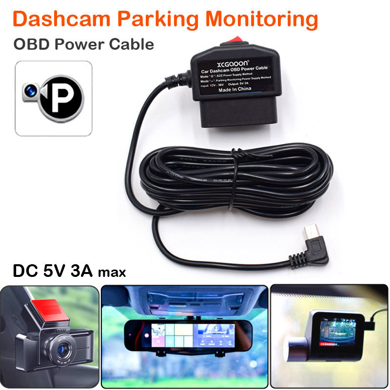 Dash Cam Camcorder Vehicle DVR 24Hours Car Charging Cable OBD Hardwire Cord Mini Micro Type-C Port 5V 3A 3.5Meters With Switch