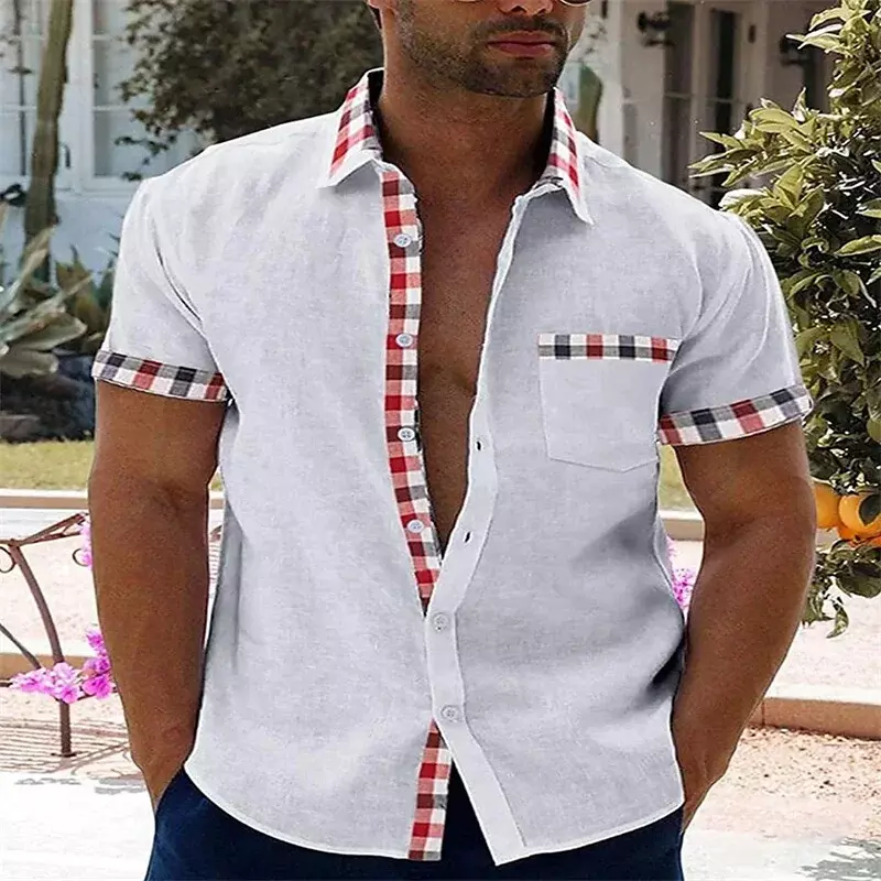 Kaus lengan pendek pria, atasan kain kualitas tinggi berkancing nyaman bernafas kasual mode Lapel musim panas dan semi 2023