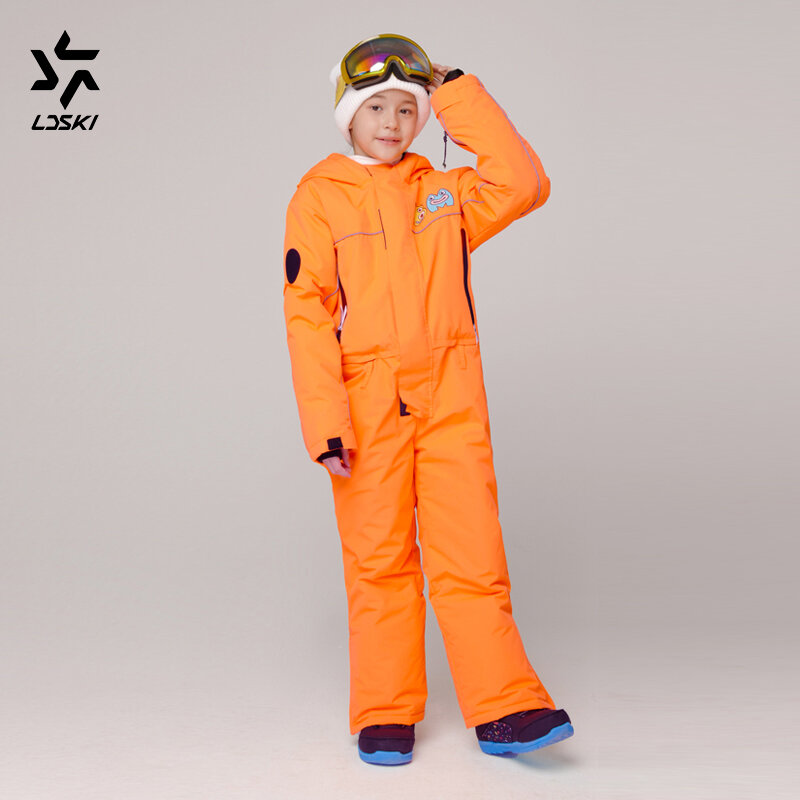 LDSKI One Piece Ski Suits Kids Jumpsuit Snowproof Hem Waterproof Thermal Clothing Windbreaker Winter Warm Onesie Snowboard Wear
