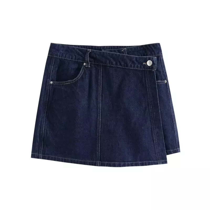 Женская джинсовая юбка, повседневная короткая юбка с боковым карманом и высокой талией, на пуговицах
