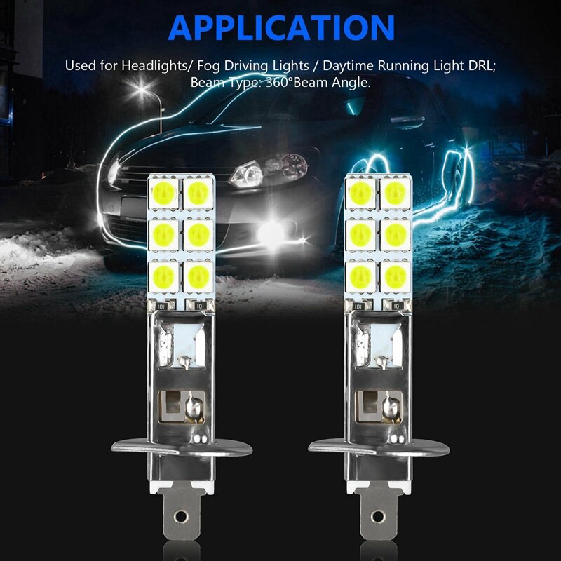 Kit de bombillas de faro LED, 12 piezas H1 6000K Super White 80W, Luz antiniebla de conducción