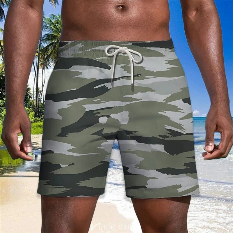 Celana pendek olahraga, musim panas kasual tipis tren pantai lengan pendek 3D celana digital modis dan tampan pakaian pantai ringan