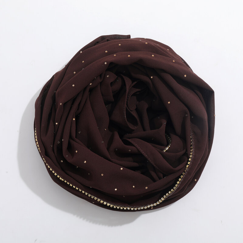 Bufanda larga de gasa suave para mujer, chal con diamantes de imitación, Hijab musulmán, para envolver la cabeza, 2024