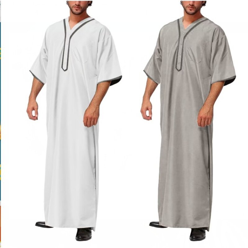 2023 Дубай свободный халат с коротким рукавом длинная рубашка мужские мусульманские комплекты абайя Саудовская Аравия Тауб для мужчин одежда Пакистан Женская абайя