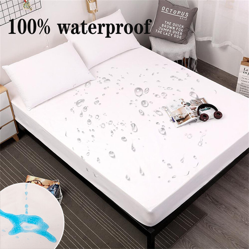 แผ่นผ้าปูที่นอนเตียงแบบพอดีกันน้ำกันลื่น100% ผ้าคลุมที่นอนคลุมสำหรับเตียงเดี่ยวเตียงคู่เตียงควีนไซส์200 180