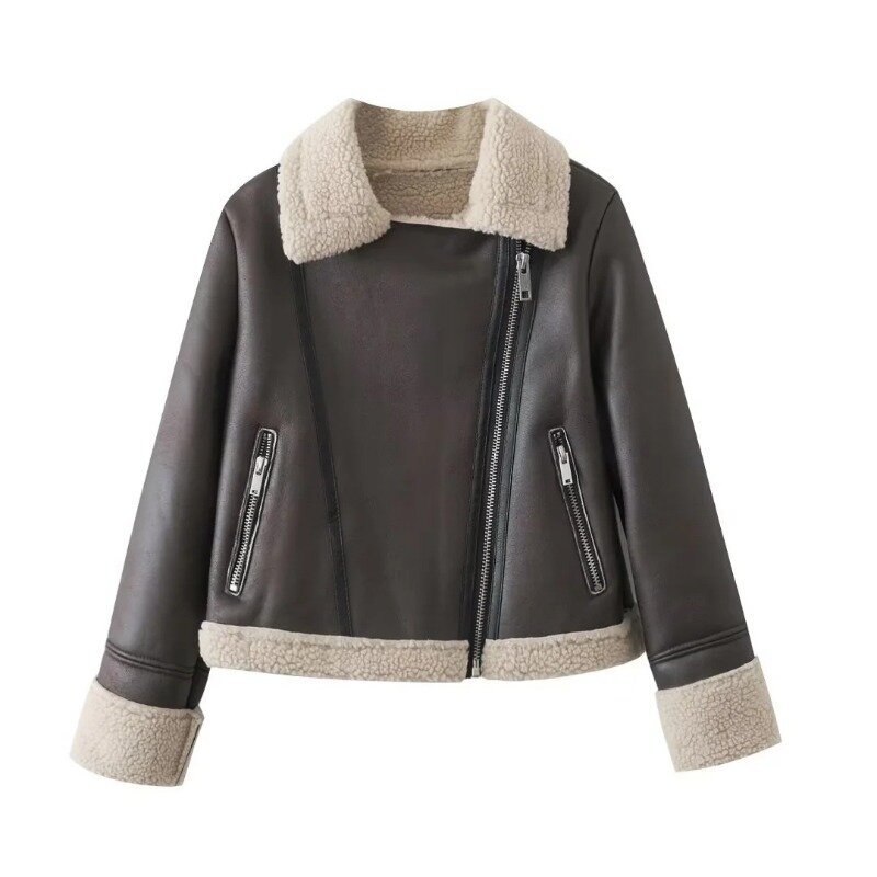 ZXRYXGS-PU casaco de inverno para mulheres, jaqueta com zíper curto, roupas de tendência, comércio exterior, alta qualidade, 2023