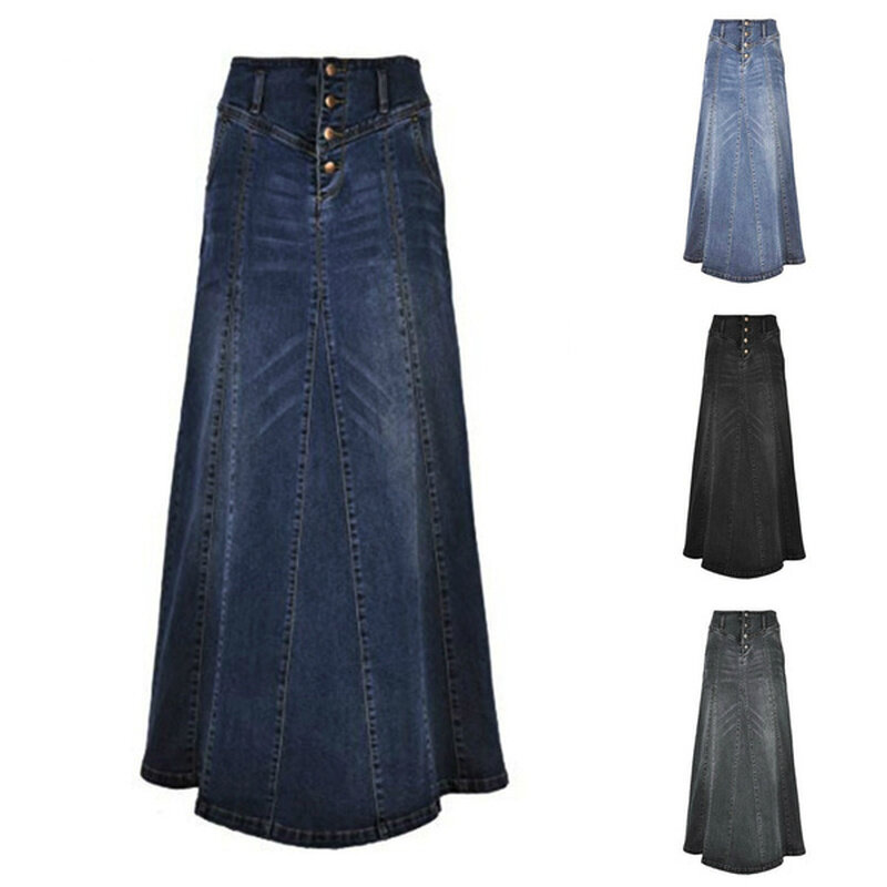 Jeans rock Frauen boden langes Kleid Frühling Herbst Mode weibliche lange Nähgarn einreihig lose lässige Jeans Röcke