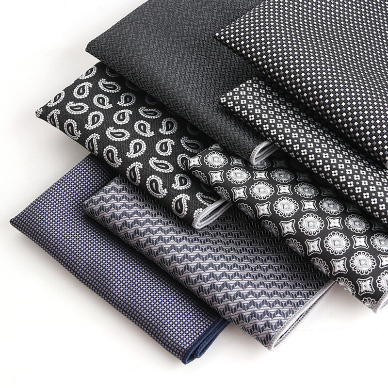 25.5*25.5cm Men's Gentleman Handkerchief Fashion New Style Black Paisley Jacquard Weave Pocket Square Fit Bussiness Banquet