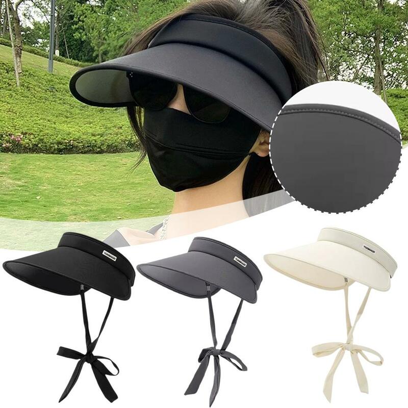 女性用サマーサンハット、ビッグブリム、空のトップポニーテールキャップ、日焼け止め折りたたみキャップ、屋外UV帽子、韓国のバイザー、保護、k5h4