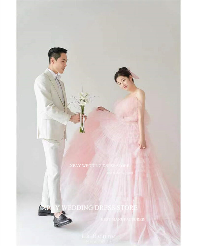 XPAY Sweetheart Pink Evening Dresses Korea Wedding Photos Shoot Ruffles Tiered Prom Gown Custom Birthday Special Occasion Dress
