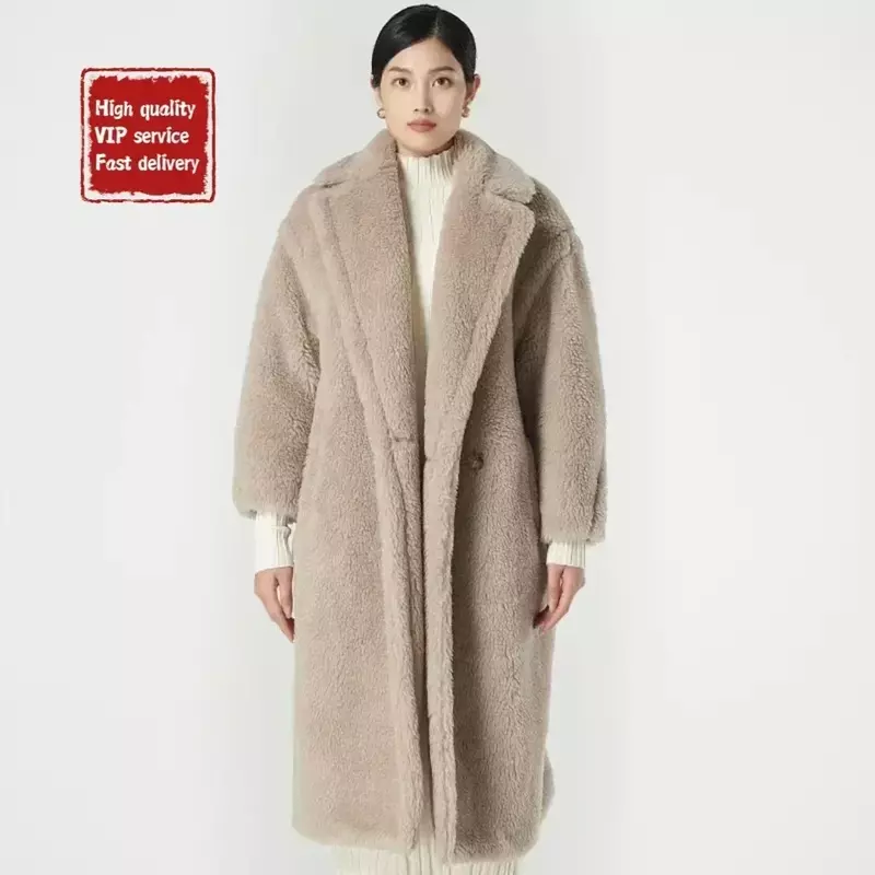 Max-abrigo largo de lana de Alpaca para mujer, chaqueta gruesa de lujo, alta calidad, invierno, 2023
