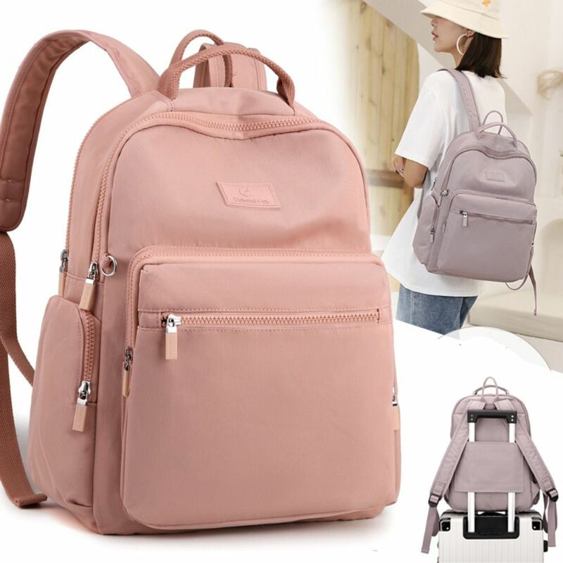 Solid Color Shoulder Backpack Large Capacity Nylon Waterproof Student School bag Lightweight Portable Knapsack Travel Rucksack