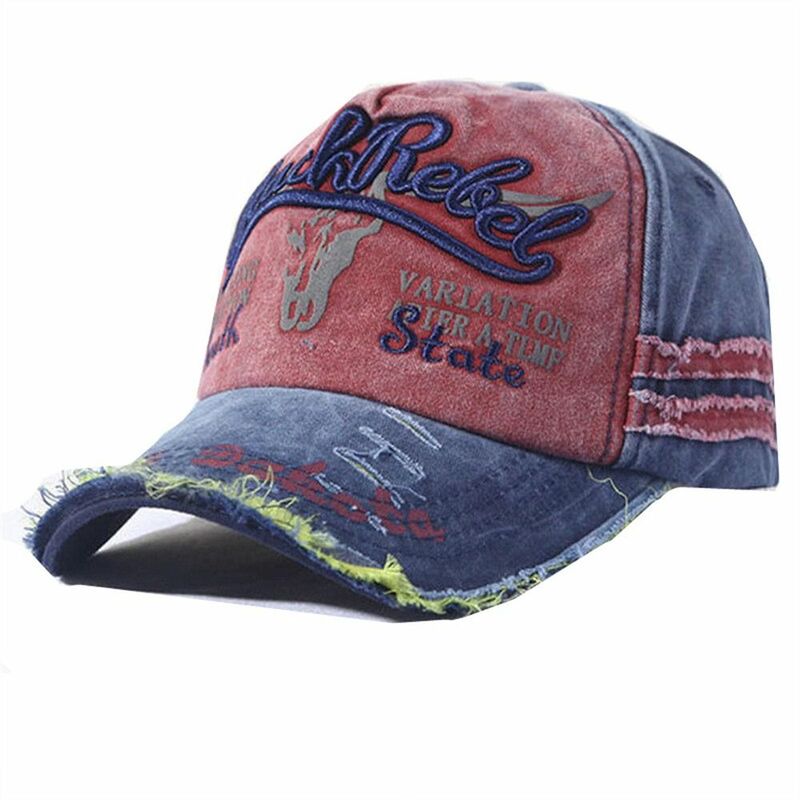 Retro Denim Letters Baseball Cap Washed Cotton Patchwork Hip Hop Hats Dad Cap Casual Trucker Hat Outdoor Streetwear