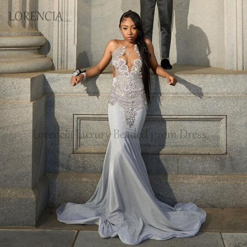 Luxury Crystals Sexy Long Prom Dress 2024 For Black Girls Sleeveless Beads Rhinestones Evening Party Formal robe chic soirée