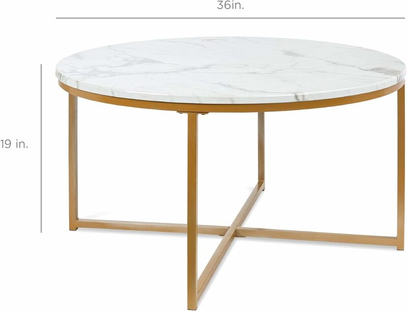 Coffee Table Home Decor for Living Room, Dining Room, Tea, Coffee w/Metal Frame, Foot Caps, Designer - White/Gold