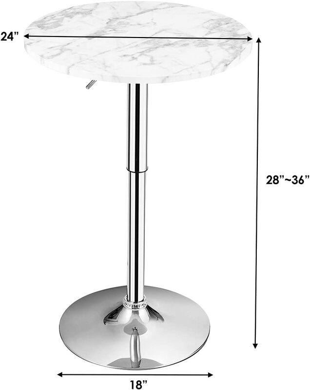 Gantex-高さ調節可能なラウンドパブテーブル、シルバーレッグとベースのカクテルテーブル、バーテーブル、ホーム、オフィス、360 ° 回転