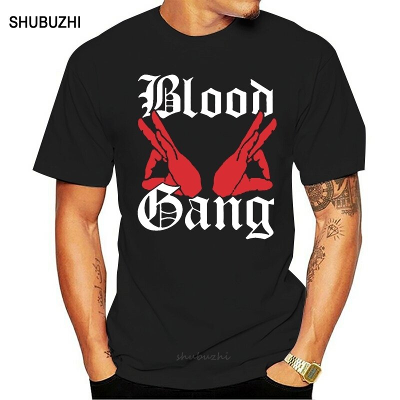 T-shirt à manches courtes Blood Gang pour hommes et femmes, haut à col rond, coton imprimé à la main, vêtements à la mode