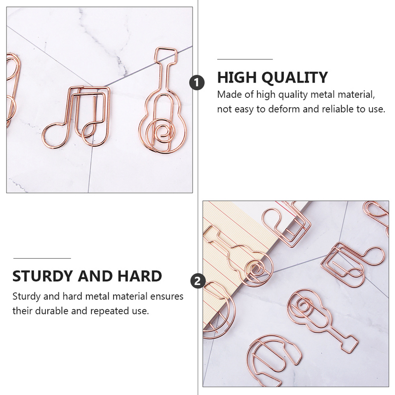 12pcs Cute Paper Clip Rose Musical Clef Instrument Guitar Shape Notes Clips Desk for Home Office School Mixed Style