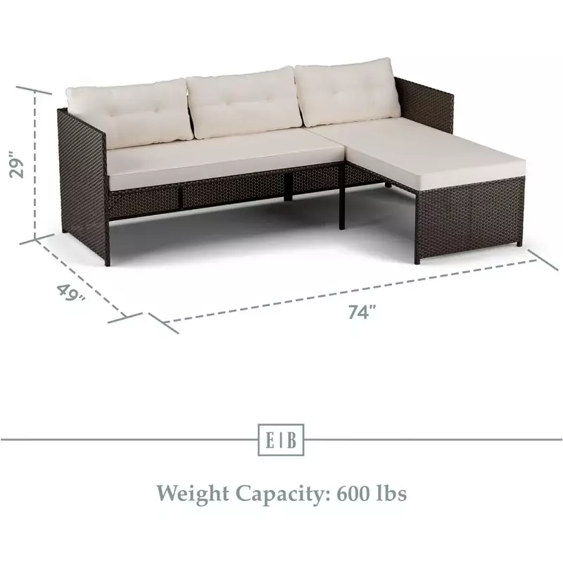 Sofá en forma de L para exteriores, muebles de Patio de ratán marrón/crema