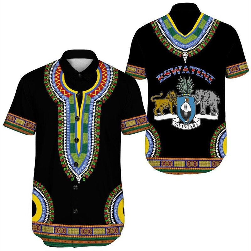 Рубашки для мужчин с 3D-принтом карт и флагов Африки Eswatini, пляжные рубашки с национальным гербом, патриотические блузки Swaziland, футболки