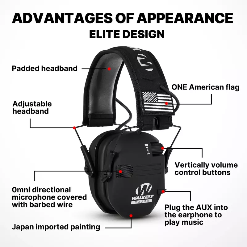 Walker's Razor – casque d'écoute électronique mince, casque de protection auditive pour la chasse et le tir électronique