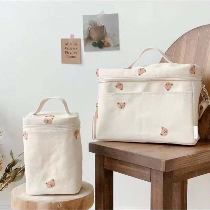 Korean Teddy Bear Aluminum Foil Insulated Mommy Bag Baby Stroller, Portable Lunch Box Storage Cold Insulation Bag Back Milk Bag