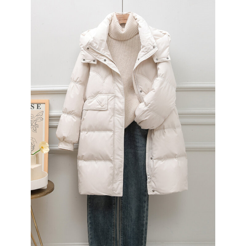 Женская куртка средней длины с капюшоном, плотная ветрозащитная теплая Повседневная универсальная верхняя одежда в Корейском стиле для осени и зимы