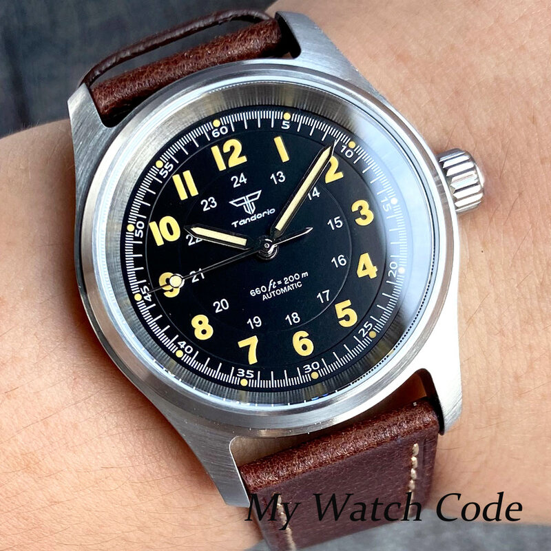 36MM Pilot mężczyźni oglądać wojskowy japonia NH35A Vintage 200m wodoodporny zegarek mechaniczny dla pani Lume zegarek sportowy Relogio Masculin
