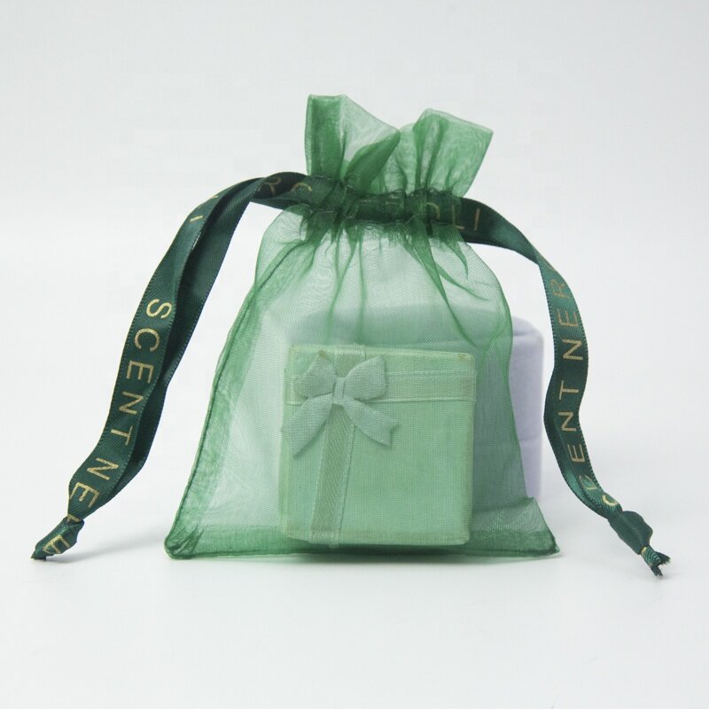 Bolsas de Organza para dulces, producto personalizado, bolsa de Organza transparente roja con lazo de cinta, bolsa de Organza con cordón para C, 9x22/10x15