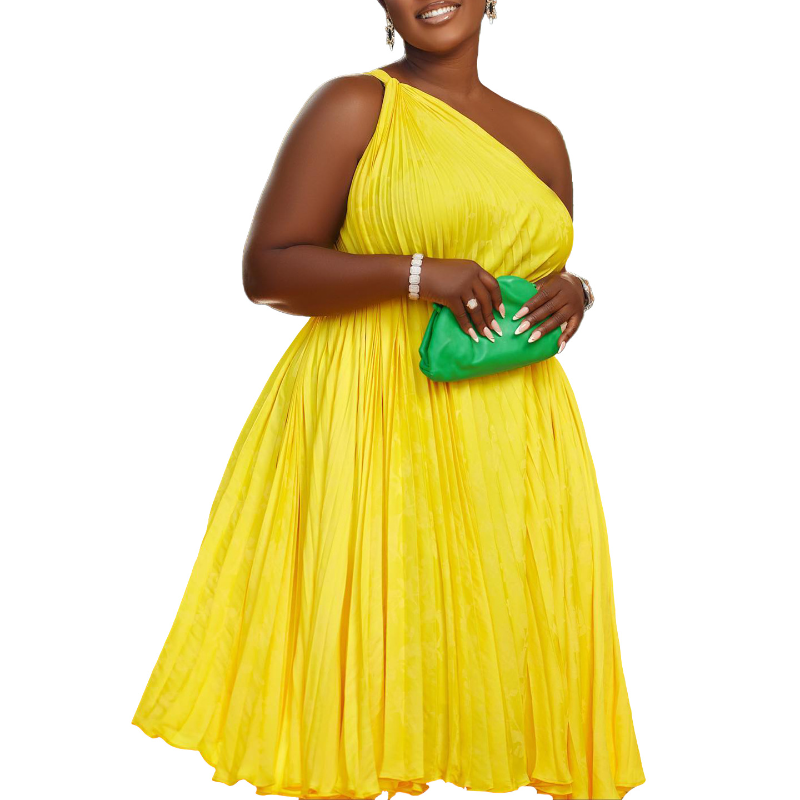 女性のためのノースリーブのアフリカンプリーツドレス,ポリエステル,膝丈,黄色,赤,緑,夏服,2023