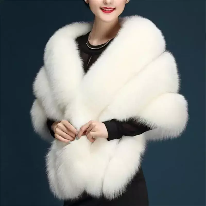 2024 Winter Faux Fur Coats luxury fox fur imitation mink fur poncho bridal wedding dress shawl cape women vest fur coat