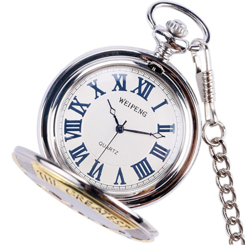 Exquisite srebrny tata alfabet kieszonkowy zegarek kwarcowy mężczyźni fani pamiątka najlepszy zegarek na prezent masculino relogio saati