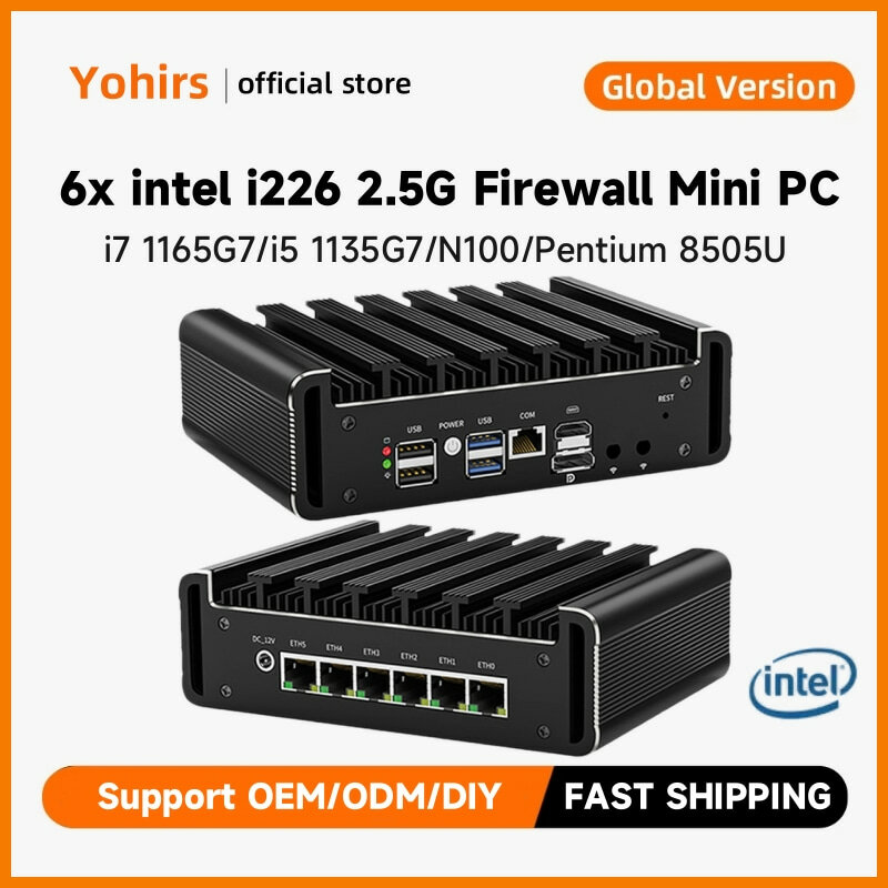 Fanless Mini PC Firewall Router, Pfsense Router, Nano Pentium 8505U, 4x i226 Nics, Appliance Firewall, Opnsense, VMware, Esxi, Proxmox, i7, 1165G7, i5, 2,5g