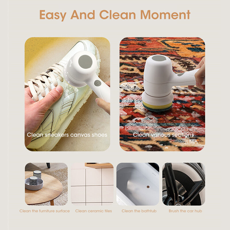 Cozinha Home Handheld Dishwashing Brush Cleaning Tool USB 3 em 1 Escova Multifuncional Grooved Escova De Limpeza Elétrica