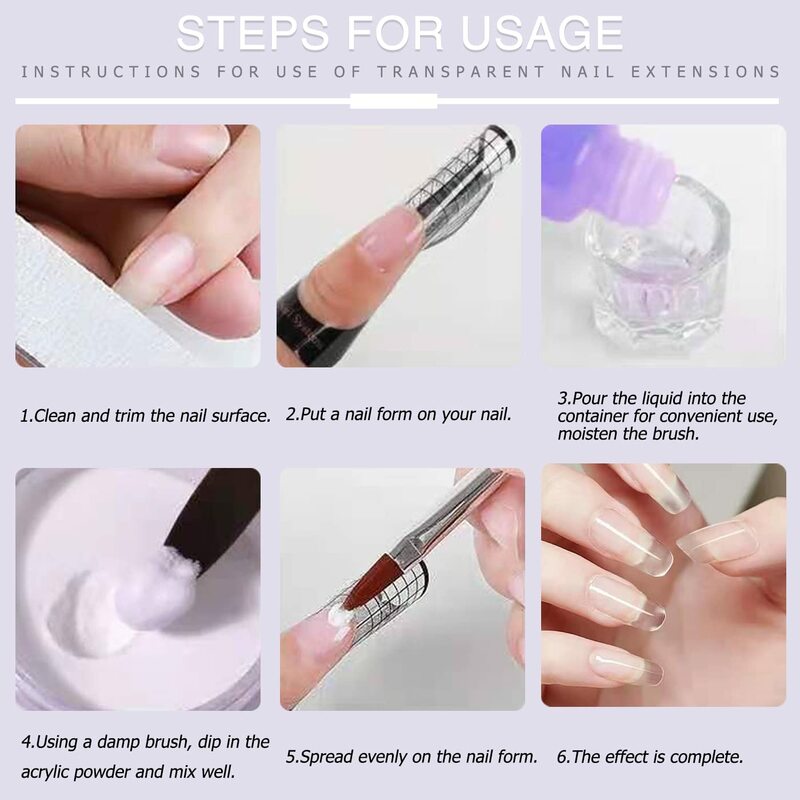 Kit de polvo acrílico para uñas, monómero líquido acrílico, sistema de extensión de uñas acrílicas, juego de iniciación
