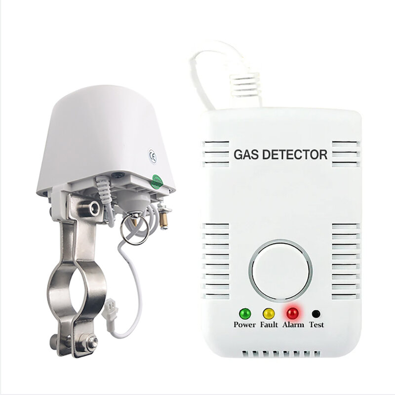 Gas Leakage Detector 85db Combustible LPG Gas Leak Alarm Sensor vs Automatic Shut Off Manipulator Valve for Security Protection
