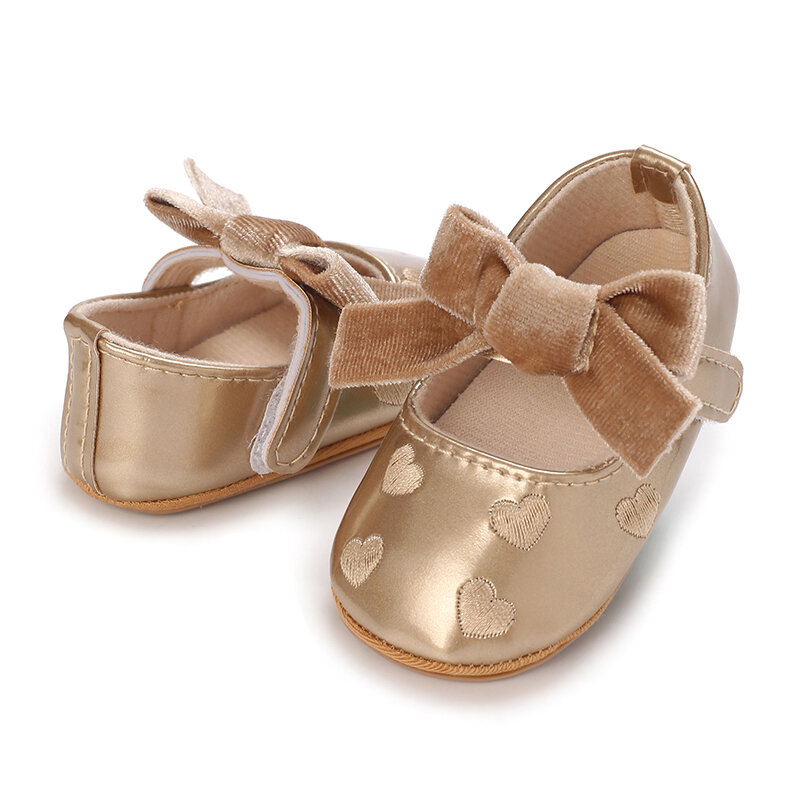 Baby Girls Cute Moccasinss Heart Pattern Bowknot Soft Sole PU Leather Flats Shoes First Walkers Non-Slip Princess Shoes