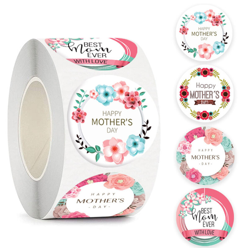 50-500pcs Happy Mothers Day Stickers Round Thank You Stickers For Gift Cards Decoration Envelope Seals Gift Wrap Party Favor
