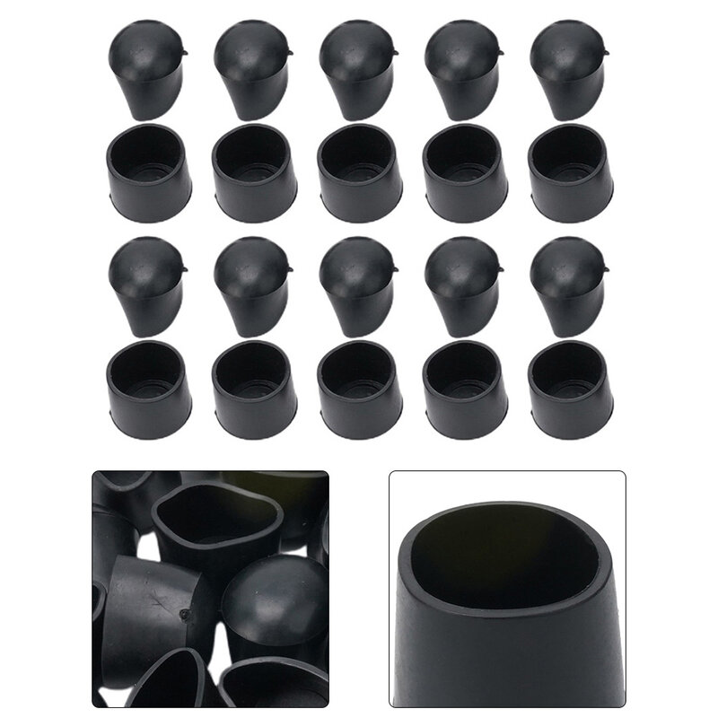 Capa redonda de plástico de tubo redondo, cubierta de goma suave de Pvc, protección negra para mesa y silla, cubierta antideslizante para pies, 20 unidades