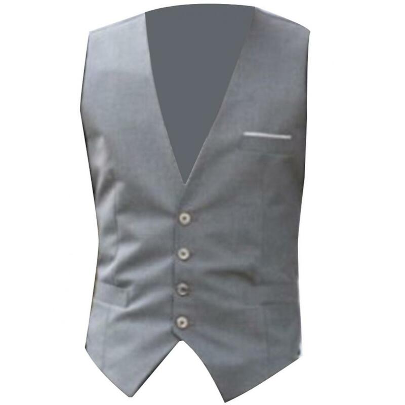 Blazer de moda para hombre, chaleco de oficina de Color sólido con cuello en V sin mangas y botones, Chaleco Ajustado, traje de hombre