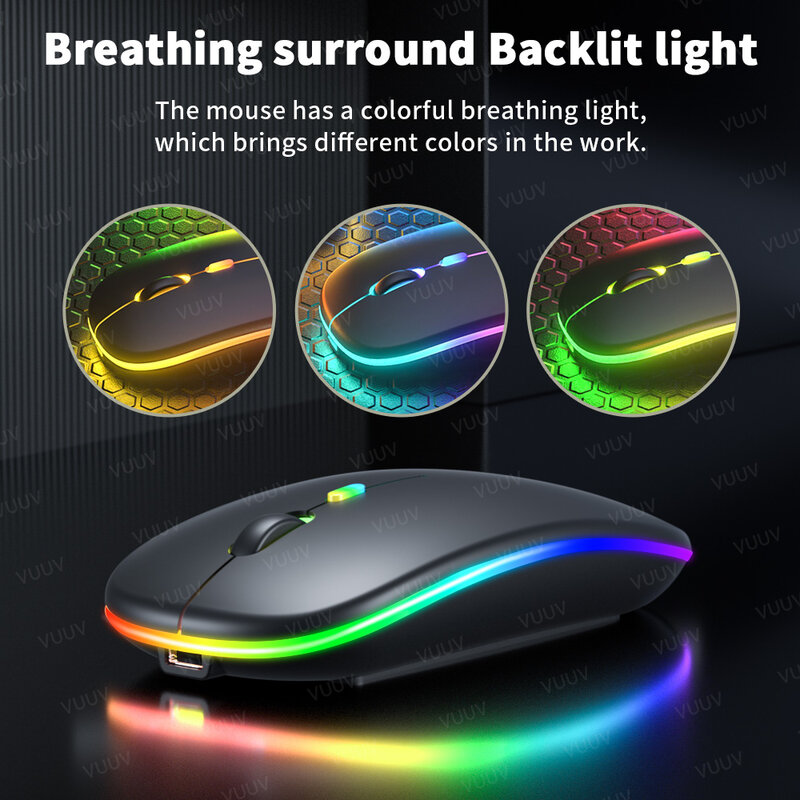 VUUV Rechargeable Wireless Mouse for Macbook Laptop Computer Tablet 1600DPI 2.4GHz Backlight Bluetooth Mouse Laptop Accessories