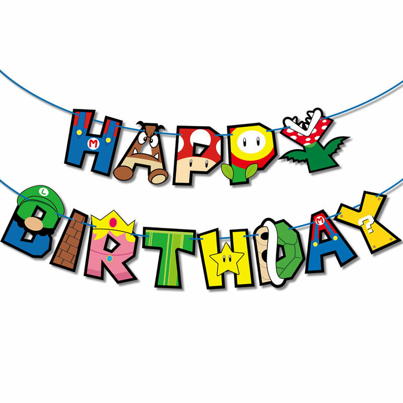 Super Mario Bros balon na przyjęcie urodzinowe zestaw dekoracji dzieci materiały urodzinowe banery flaga ciągnąca prezent do sadzenia chorągiewki na tort