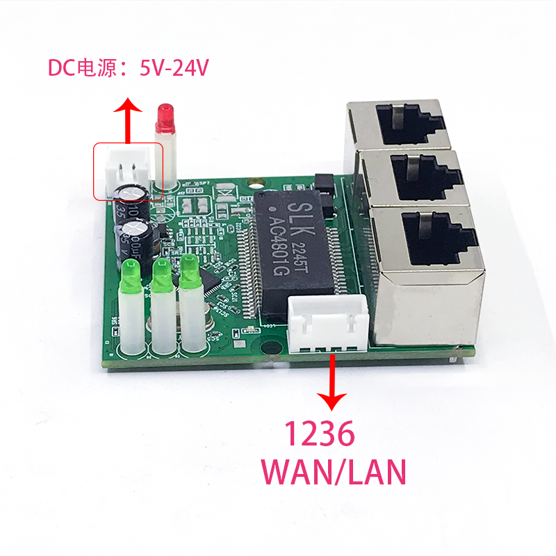 Mini PCBA 4 Portas Networkmini Ethernet interruptor módulo 10/100Mbps 5V 12V 15V 18V 24V