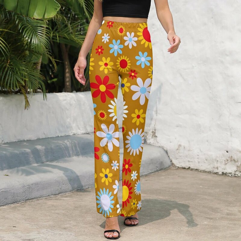 Брюки в стиле ретро с цветочным принтом, мощные пикантные расклешенные брюки, летняя женская уличная одежда на заказ, облегающие брюки