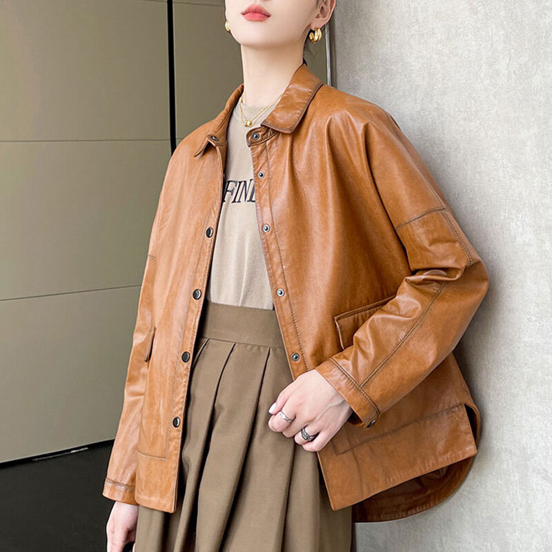 여성용 천연 양가죽 재킷, 야채 무두질 가죽 코트, 오버사이즈 CL4026, 2023 레이디 패션