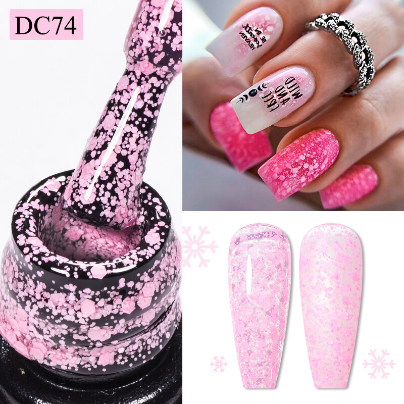 Esmalte de uñas en Gel con copos de nieve, barniz semipermanente UV LED, blanco lechoso, rosa, purpurina, lentejuelas de nieve, diseño artístico para manicura, 7ml