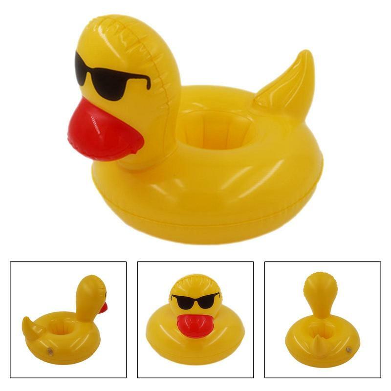 Pool Cup Coaster Cartoon Little Yellow Duck Drink Floats Inflatable Cup Coasters Beer Beverage Storage Floating Coaster for Pool